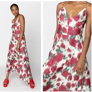 HOPE FOR FLOWERS x TRACY REESE Flared Slip Dress Crimson Warped Roses Red {M35}